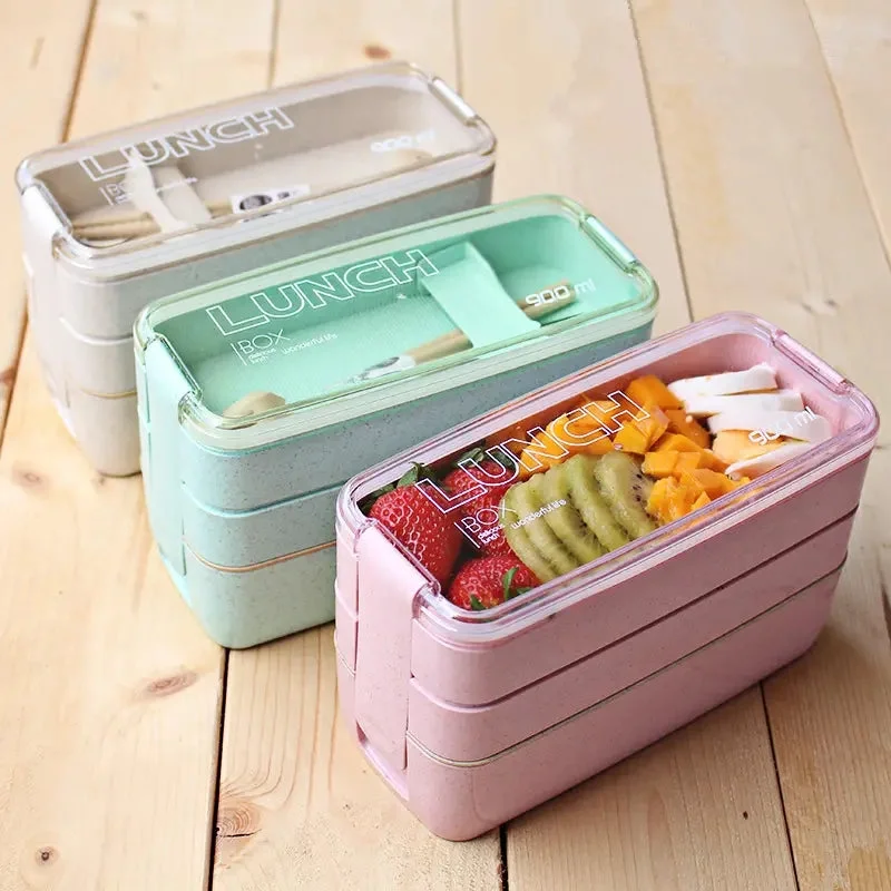 3Layer Stackable Bento Box Japanese Lunch Box Kit with Spoon & Fork