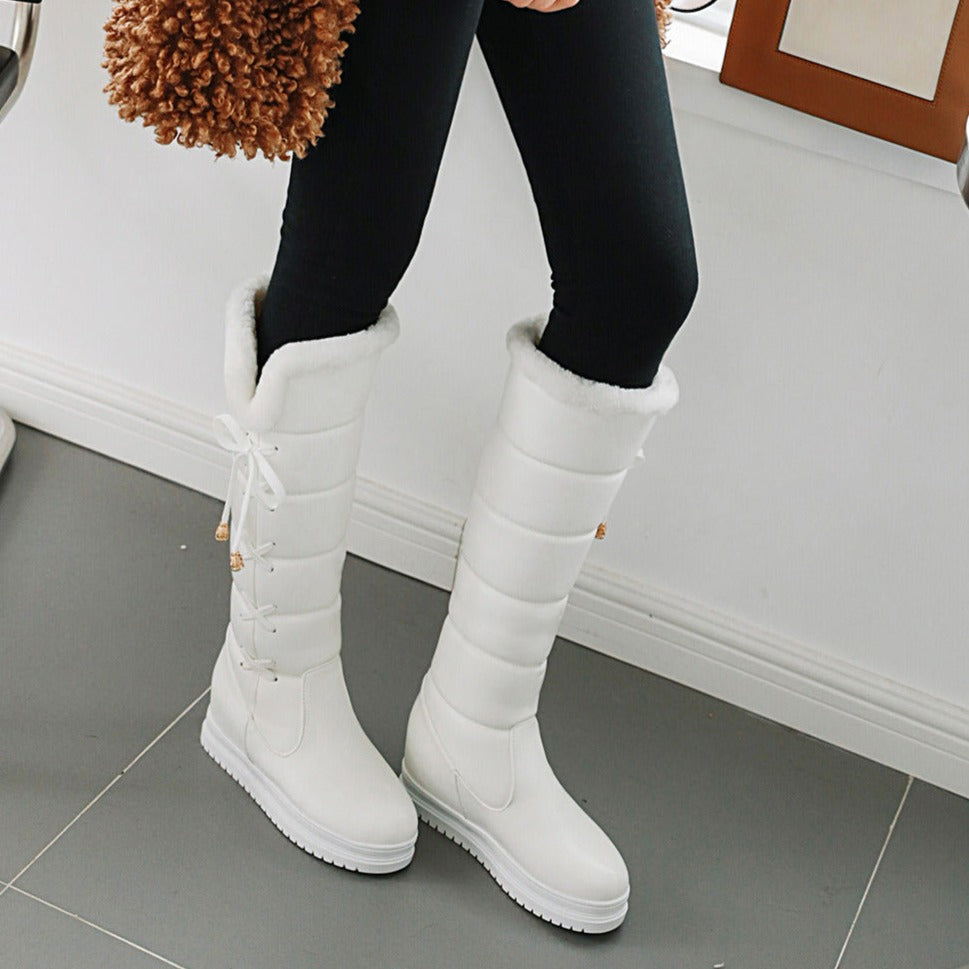 Women's faux fur knee high wedge snow boots | Winter furry warm snow boots