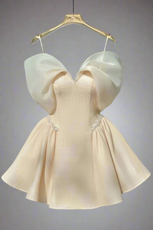 Ovlias Champagne Semi-Sweetheart Strapless Homecoming Dress A-line with Sheer HC0184