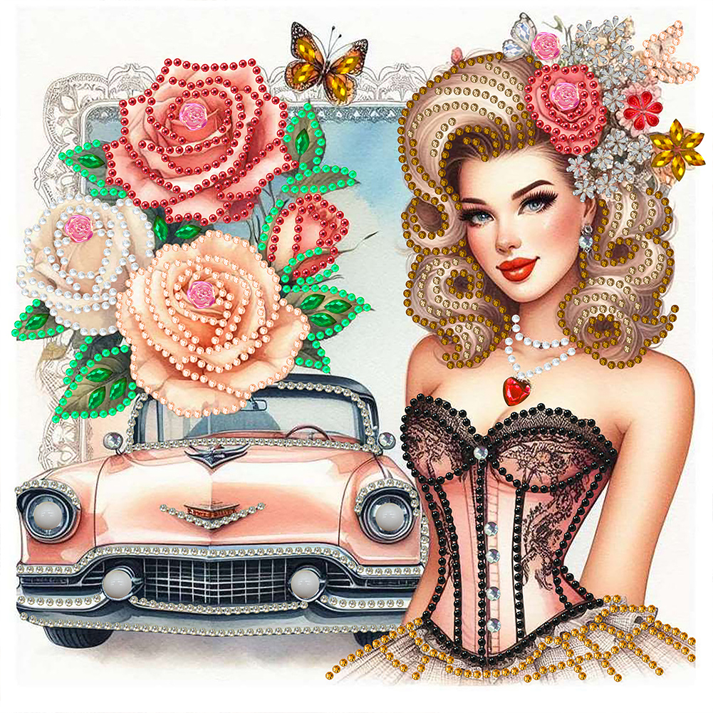 Retro Girl 30*30cm(canvas) special shaped drill diamond painting