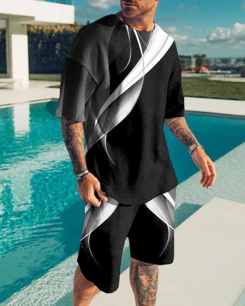 Men's Vacation and Leisure 3D Black-white Printing Suit