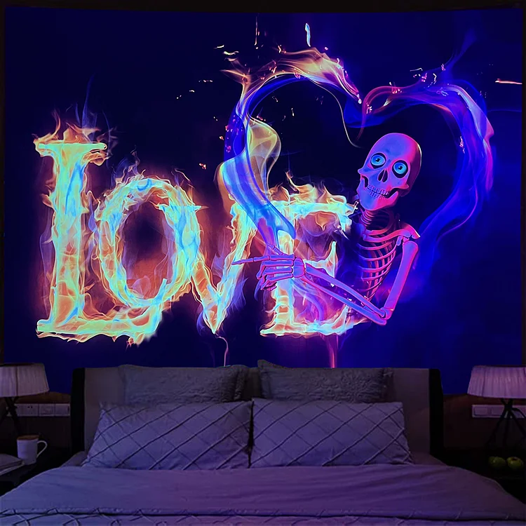 Love & Skull - Black Light Tapestry