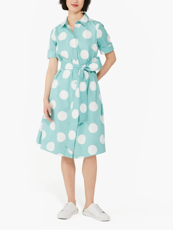 Polka Dot Short Sleeve Shirt Waist Midi Dress