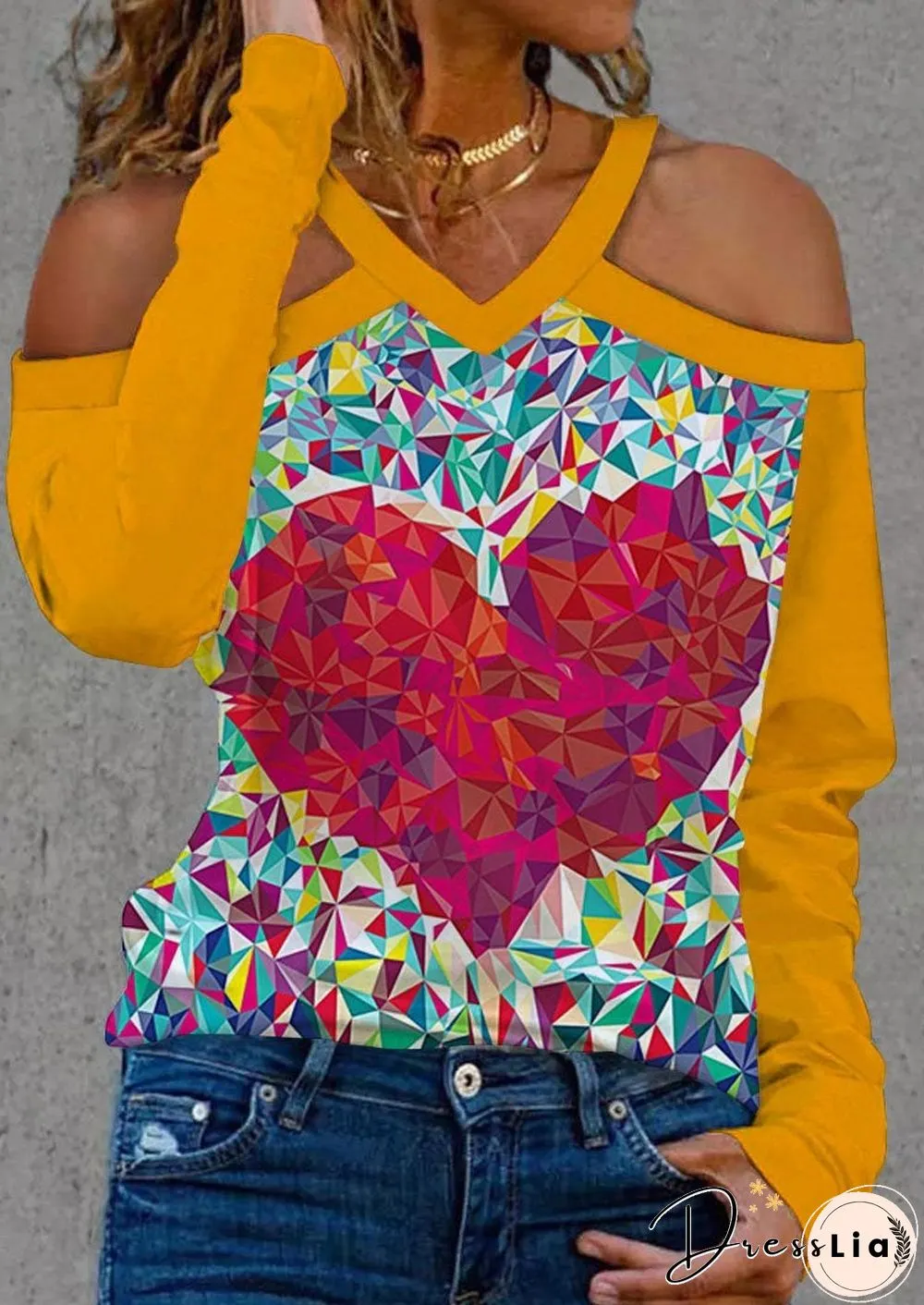Sexy Halter Heart Printed Shirt