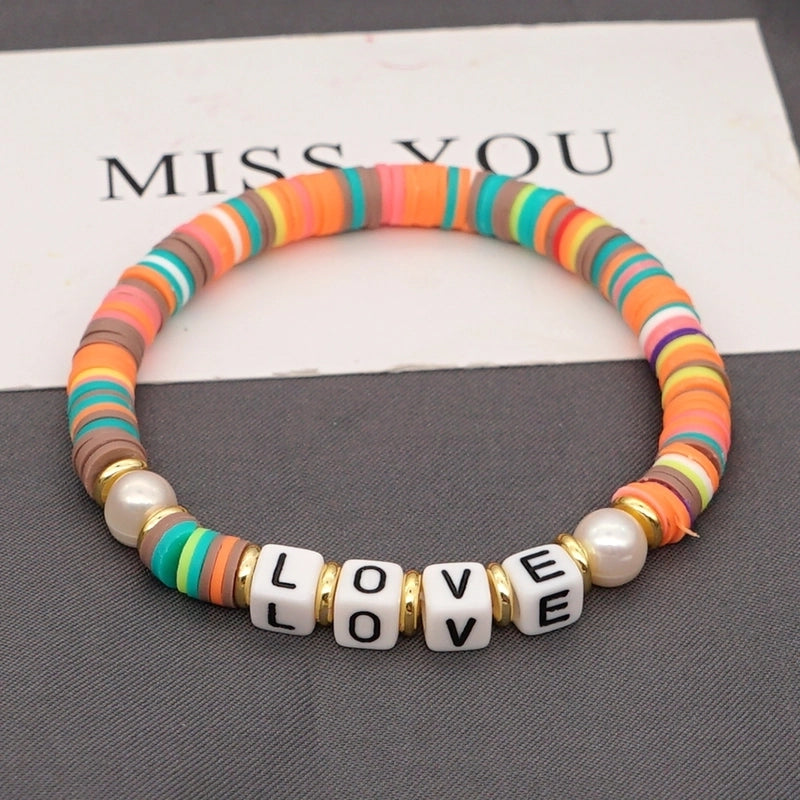 Casual Vacation Love Letter Freshwater Pearl Soft Clay Beaded Women’s Bracelets