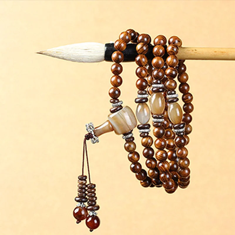 Tibetan 108 Mala Beads Rosewood Sardonyx Red Agate Calm Protection Bracelet