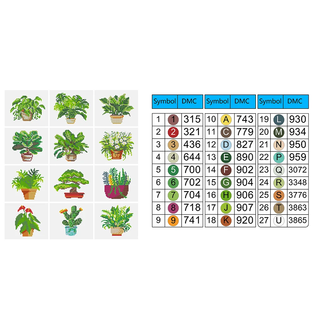 12pcs Plant DIY Mini Round Diamond Painting Set Table Decor No Frame 15x18cm