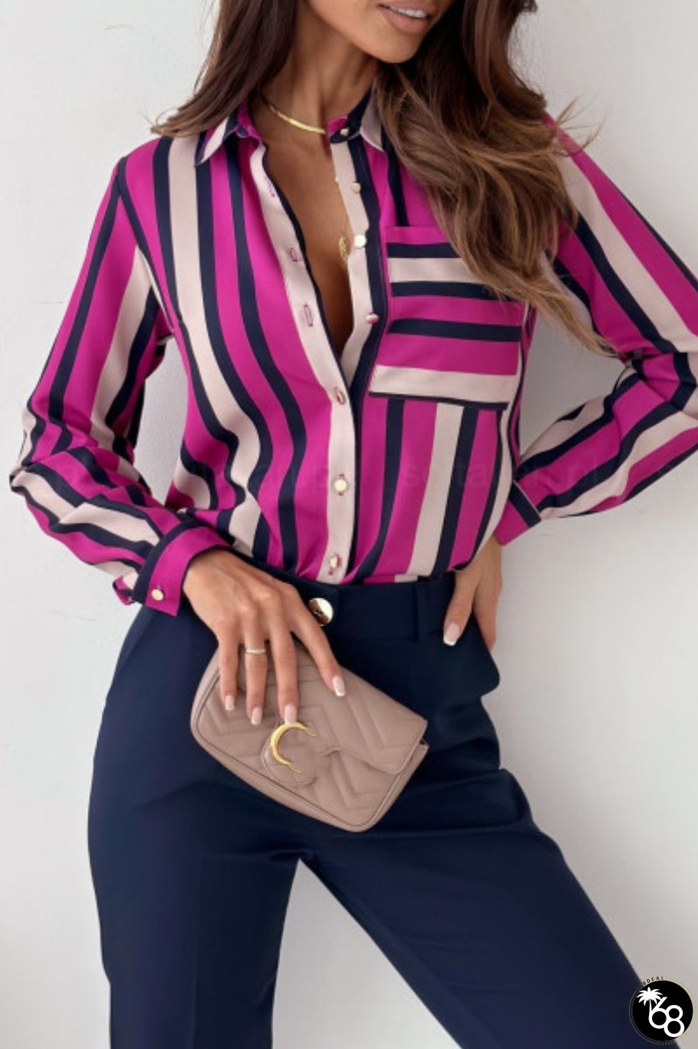 Rose Red Casual Print Patchwork Shirt Collar Tops | 168DEAL