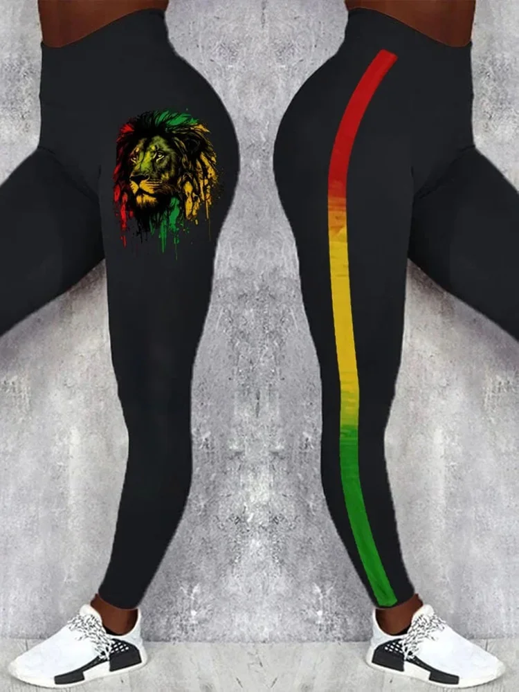 Juneteenth Reggae Rastafari Lion Black Pride Print Yoga Leggings