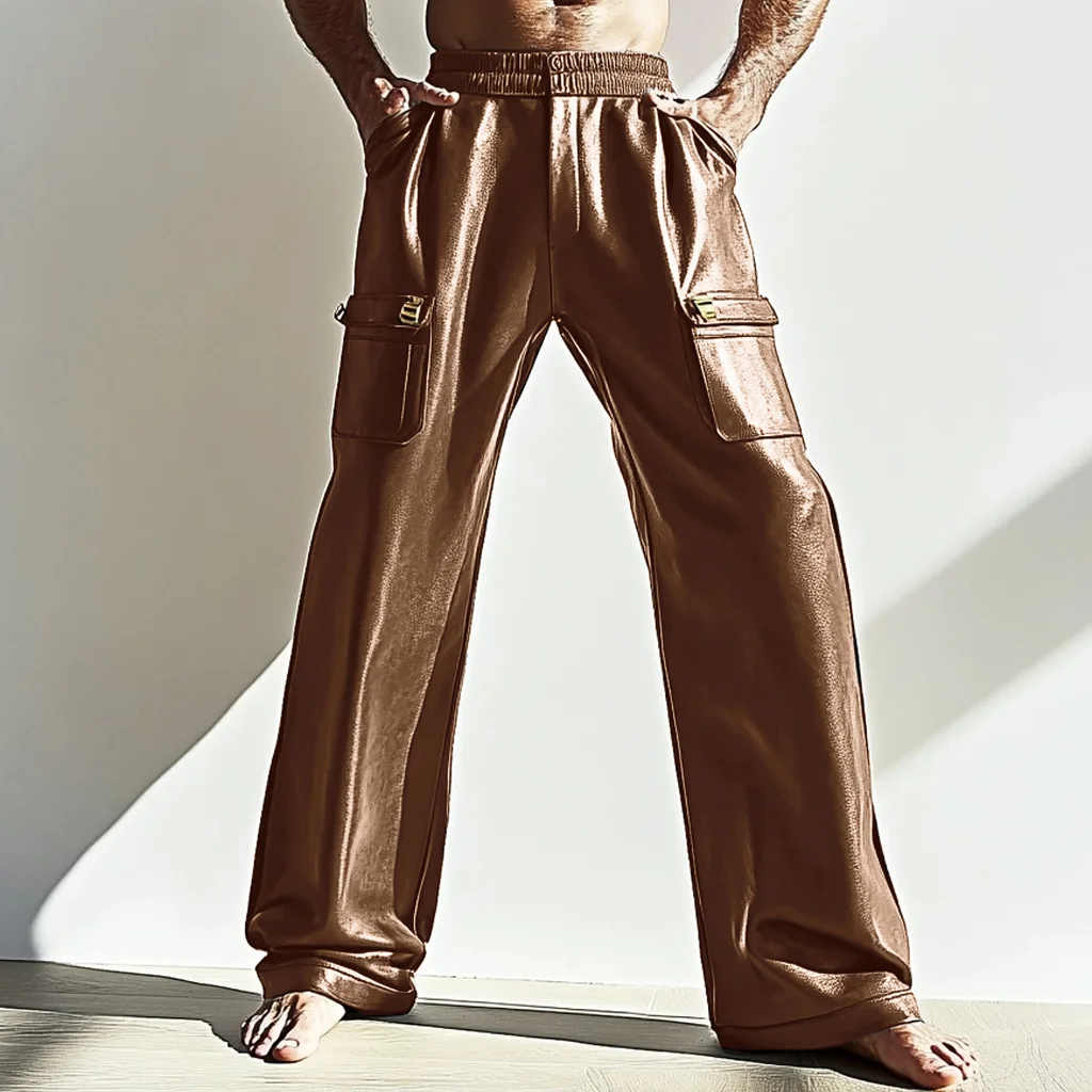 Men's Leather Loose Casual Simple Work Trousers-inspireuse