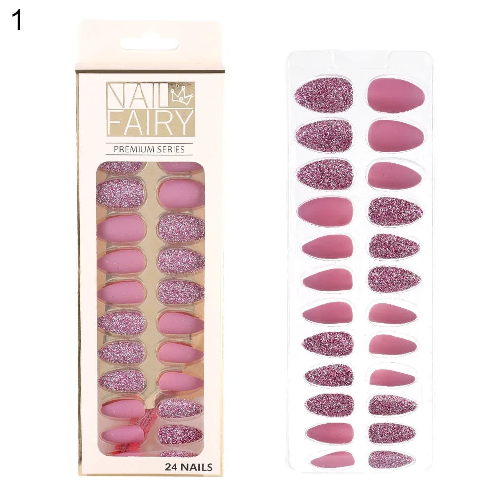 24/30Pcs/Set Reusable False Nail Tips Set Full Cover Shiny Matte Nail Tips With Designs Press On Nails Art Fake Extension Tips-Nail Inspo