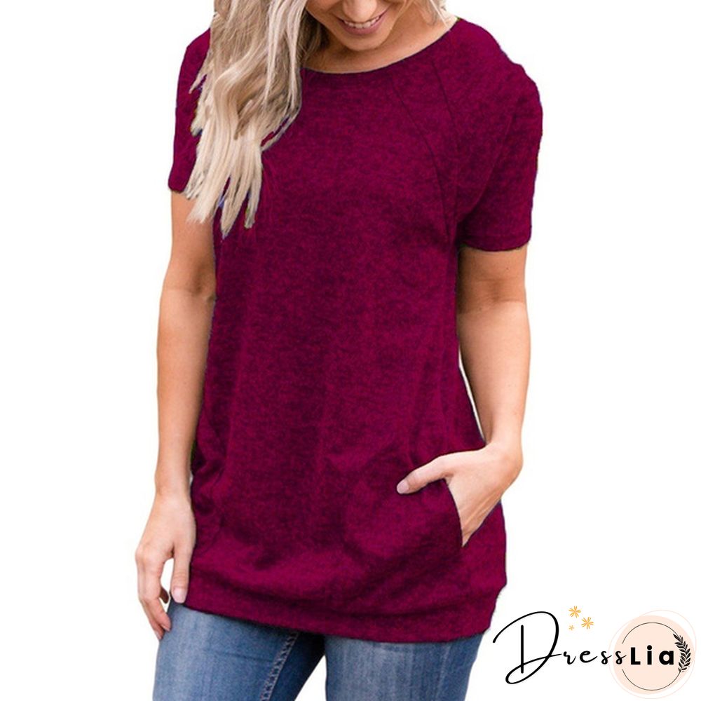 Women Summer Tops Femme Round Neck Loose Waist Shirts Casual Plus Size Elegant Ladies Fashion Cotton Pullovers Pure Color Short Sleeve Blouse Lady T Shirt XS-8XL