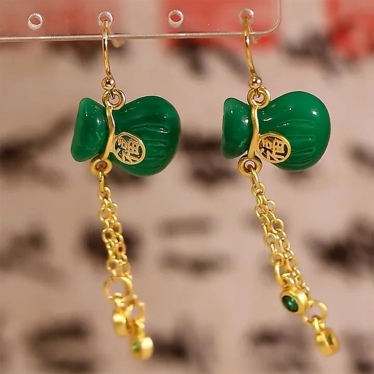 Green Lucky Bag Vintage Earrings