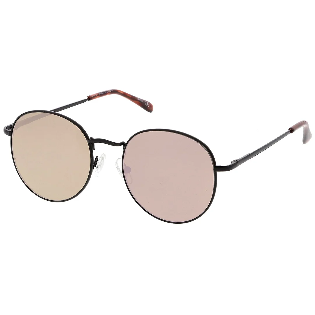 Classic Slim Metal Round glasses With Color Mirrored Flat Lens 50mm