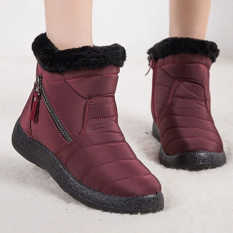 Women Boots Waterproof Solid Color Snow Boots Winter Shoes Woman Zipper Non-slip Women Ankle Boots Flats Winter Bottes Femmes