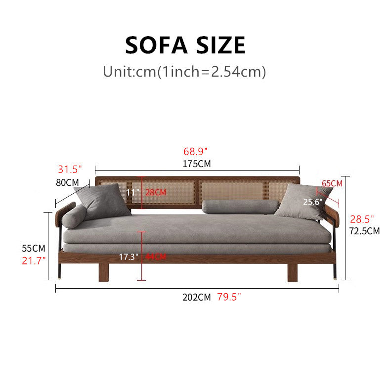 Japandi Solid Wood Minimalism Rattan Back Support Sofa Bed Amazon
