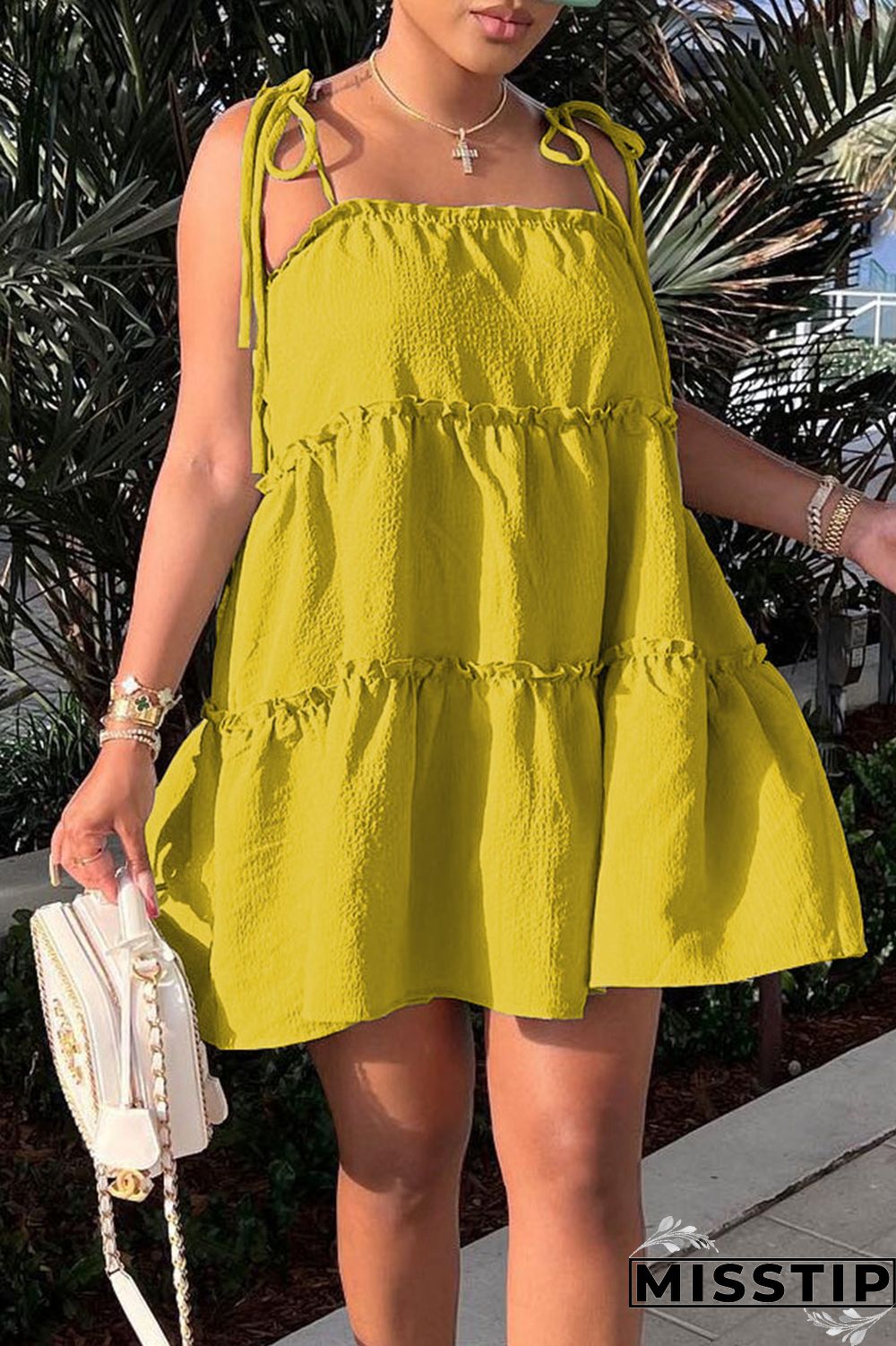 Light Green Sweet Solid Patchwork Fold Stringy Selvedge Spaghetti Strap A Line Dresses
