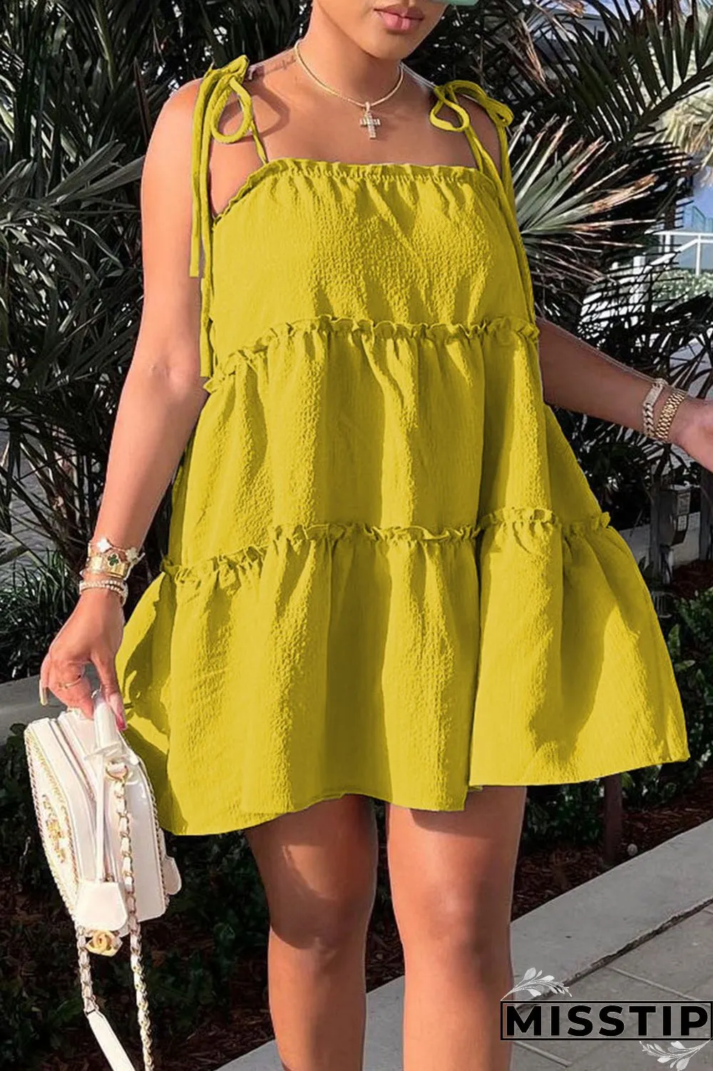 Light Green Sweet Solid Patchwork Fold Stringy Selvedge Spaghetti Strap A Line Dresses