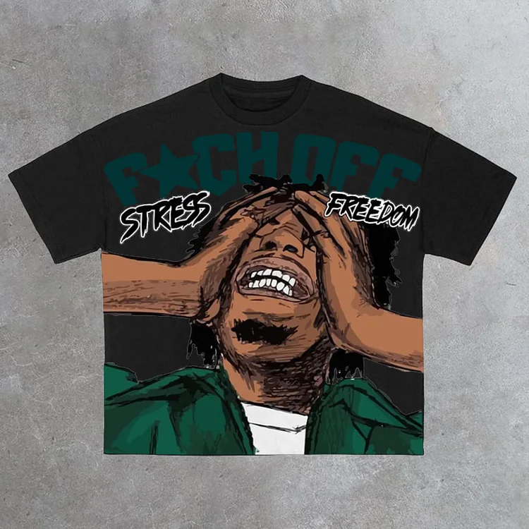 Simpfit Lässiges T-Shirt mit Vintage-Print „F*ck Off“-Portrait
