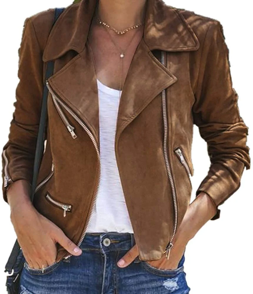 Retro Rivet Zipper Up Bomber Jacket Casual Coat Faux Leather Outwear