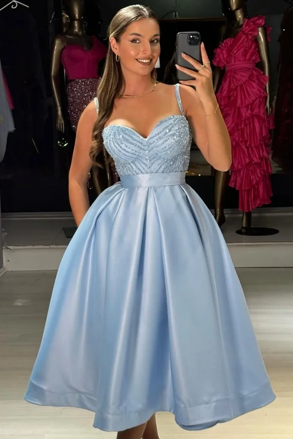 Ovlias Baby Blue Spaghetti Strap Sweetheart Prom Dress A-Line with Sequins JQ0075