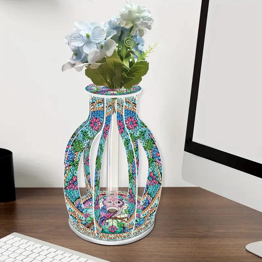 Acrylic Wood Owl 5D DIY Diamond Painting Flower Vase for Home Office Decoration