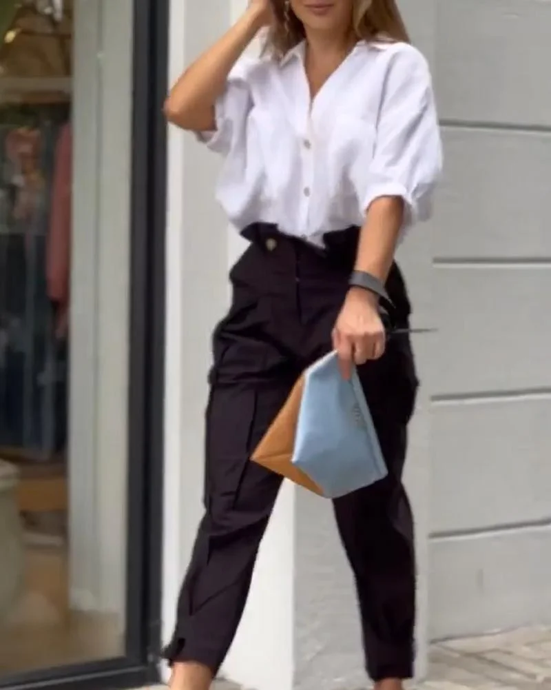 V-Neck Top & Pants Casual Two Piece Set