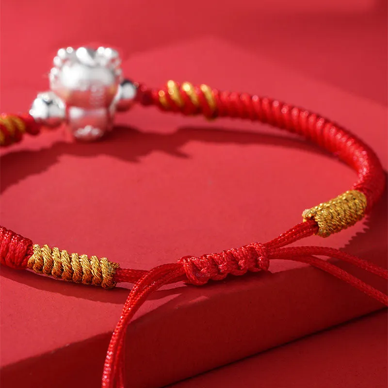 999 Sterling Silver Year of the Dragon Fu Character Attract Fortune Luck Handcrafted Braided Bracelet