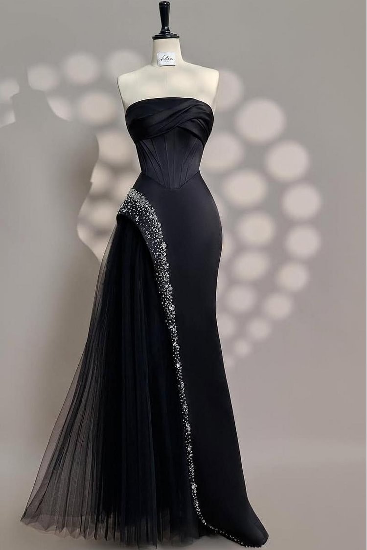  Chic Strapless Sleeveless Long Prom Dress With Beading Tulle XJ0600