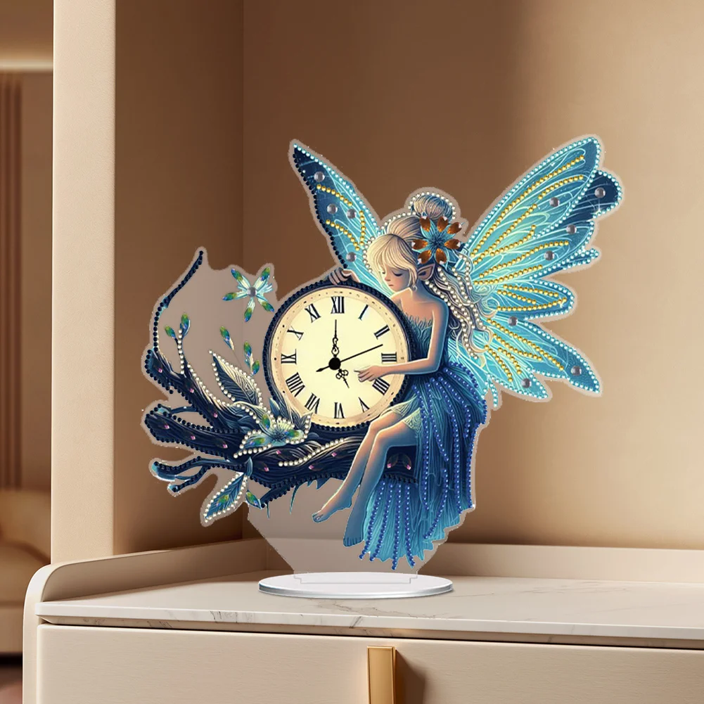 Acrylic Special Shape Fairy Diamond Painting Clock Ornaments Kit for Home Decor