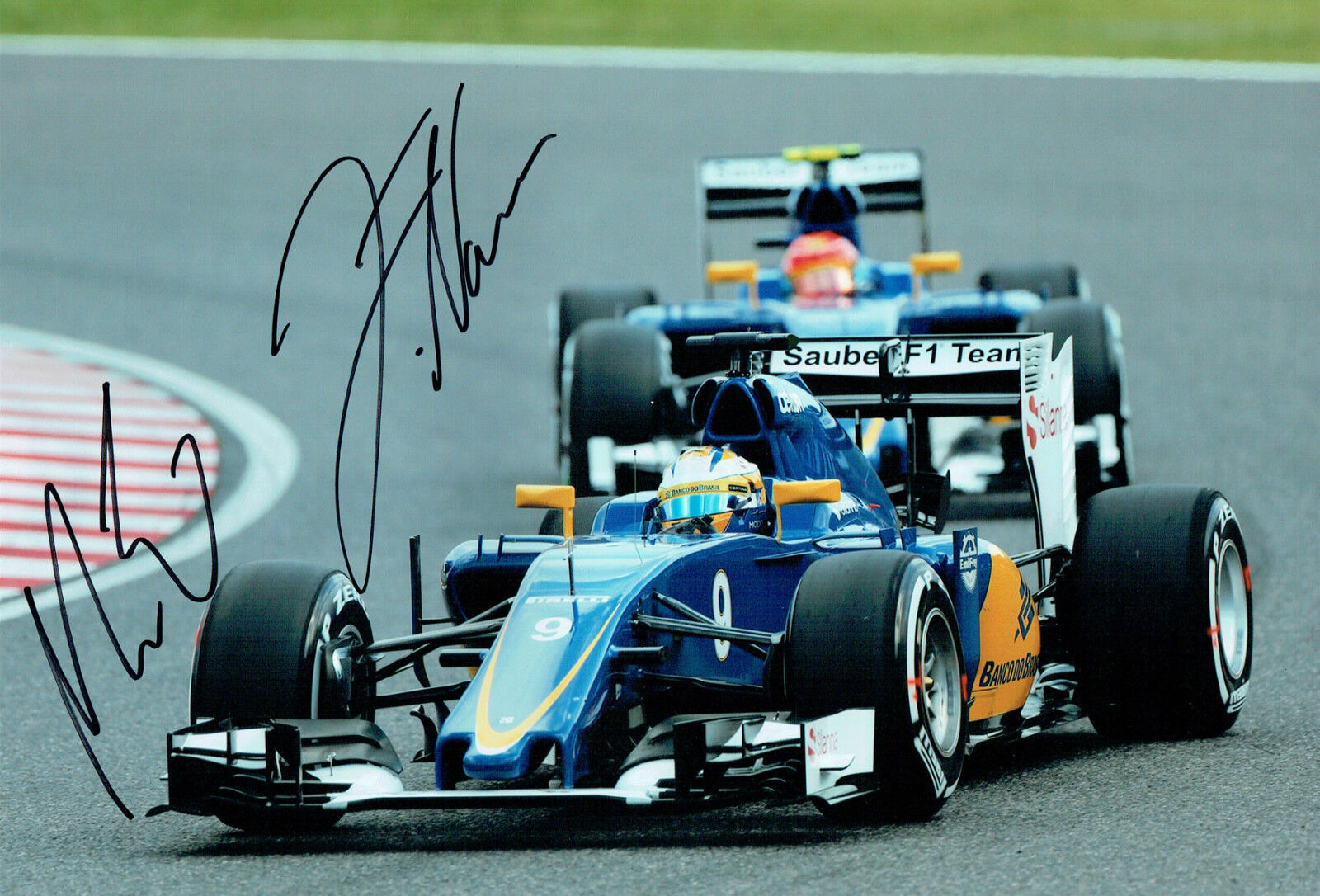 Marcus ERICSON & Felipe NASR Double SIGNED Sauber F1 Photo Poster painting AFTAL COA Autograph