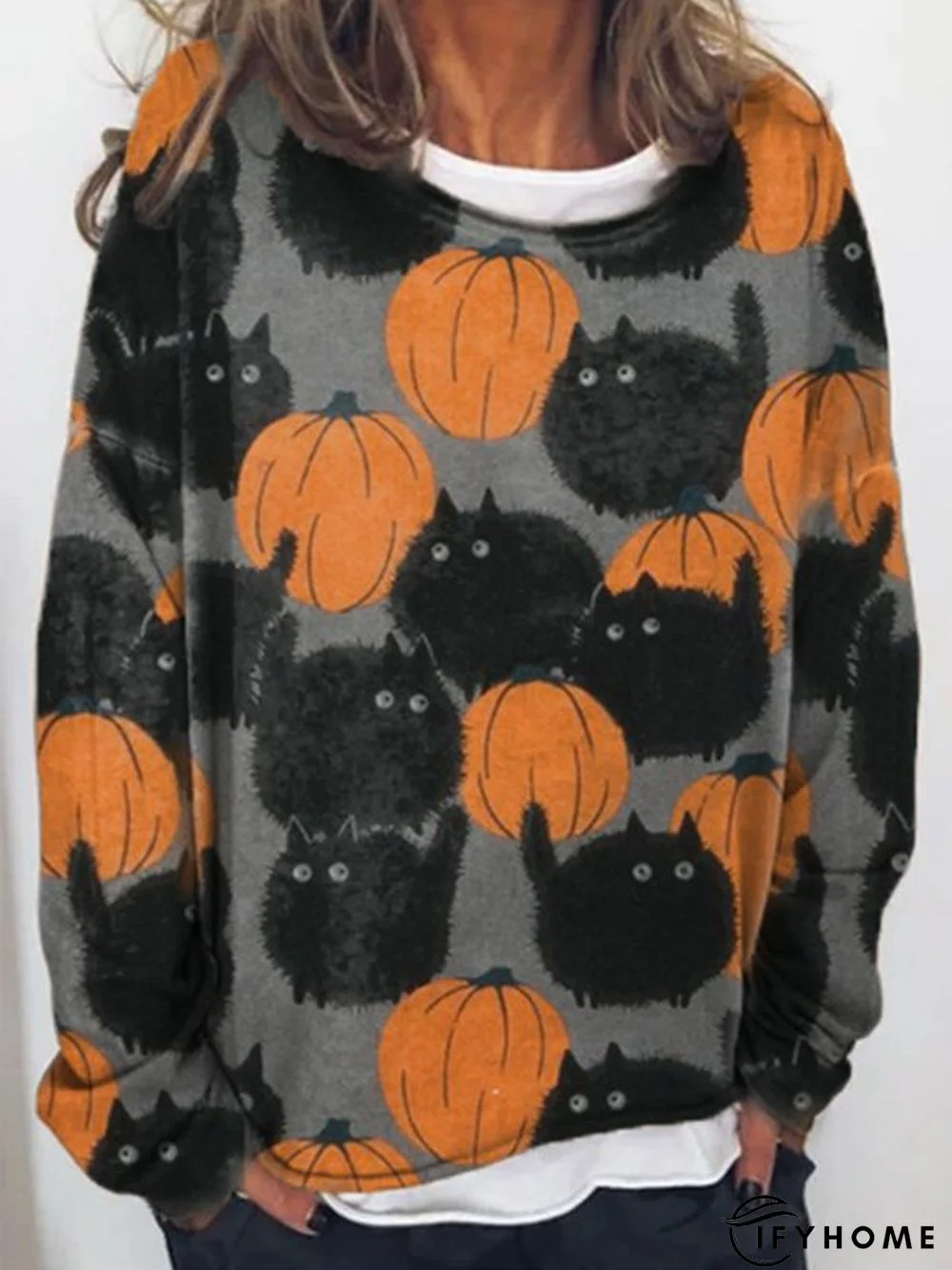 Halloween Crew Neck Long Sleeve Printed T-shirt | IFYHOME