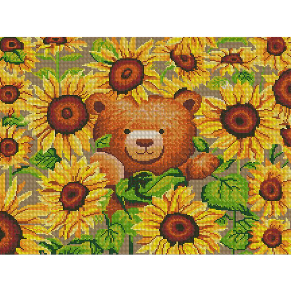 

Bear Sunflower - 11CT Stamped Cross Stitch - 40*50CM, 501 Original