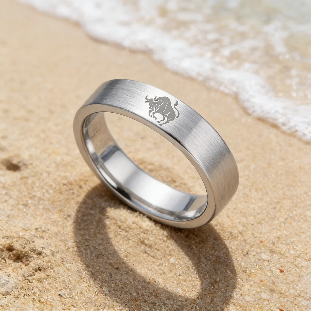 Taurus Tungsten Carbide Rings Sliver Flat Wedding Bands Comfort Fit Men and Women 4MM 6MM 8MM Width