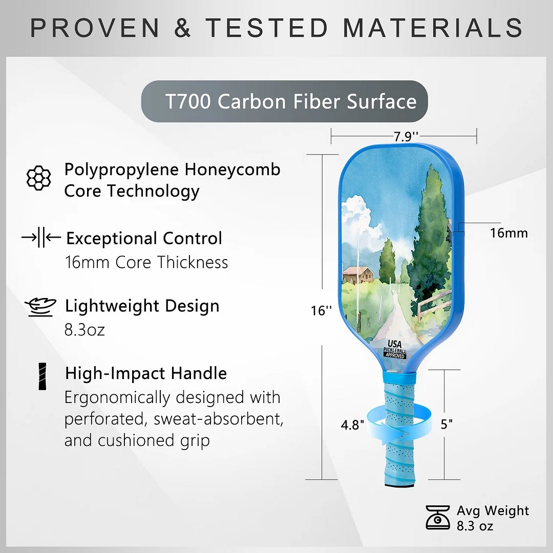 Original Paddle (16mm) T700 Sandblasted Carbon Fiber-Vibrant Vista Paddle