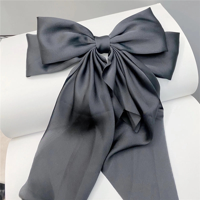 Sweet Cute Long Ribbon Double Bows Satin Hairpin