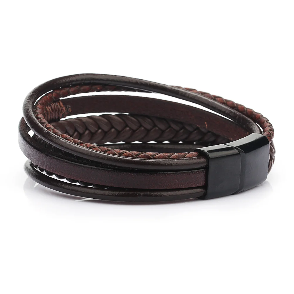 925 Silver  Fashion leather rope hand woven bracelet men's bracelet
