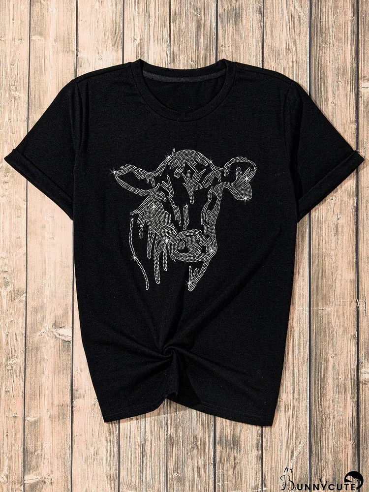Statement Rhinestone Cow Tee