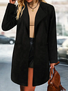 Elegant Women's Suede Open Front Long Sleeve Jacket with Pockets for Fall & Winter Outerwear
