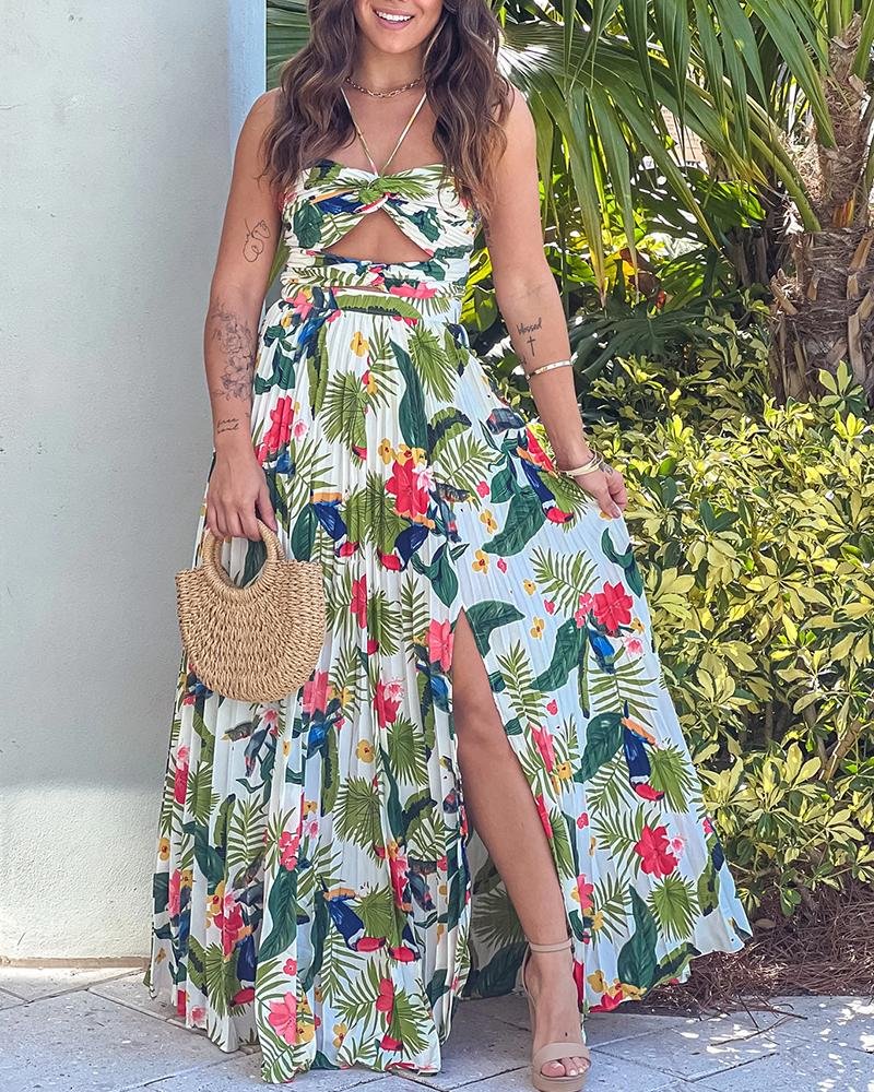 Vacation V Neck Printing Maxi Dress