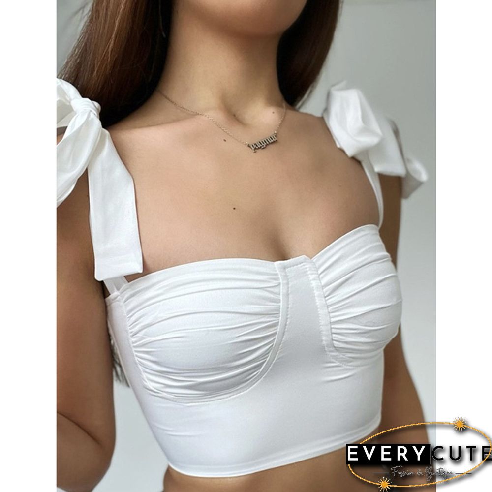 White Lace-up Spaghetti Straps Crop Tops