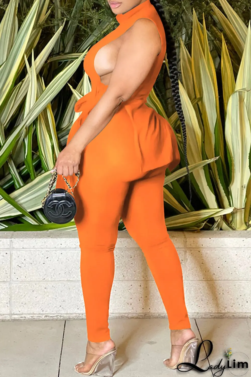 Red Fashion Casual Solid Bandage Slit Half A Turtleneck Sleeveless Two Pieces