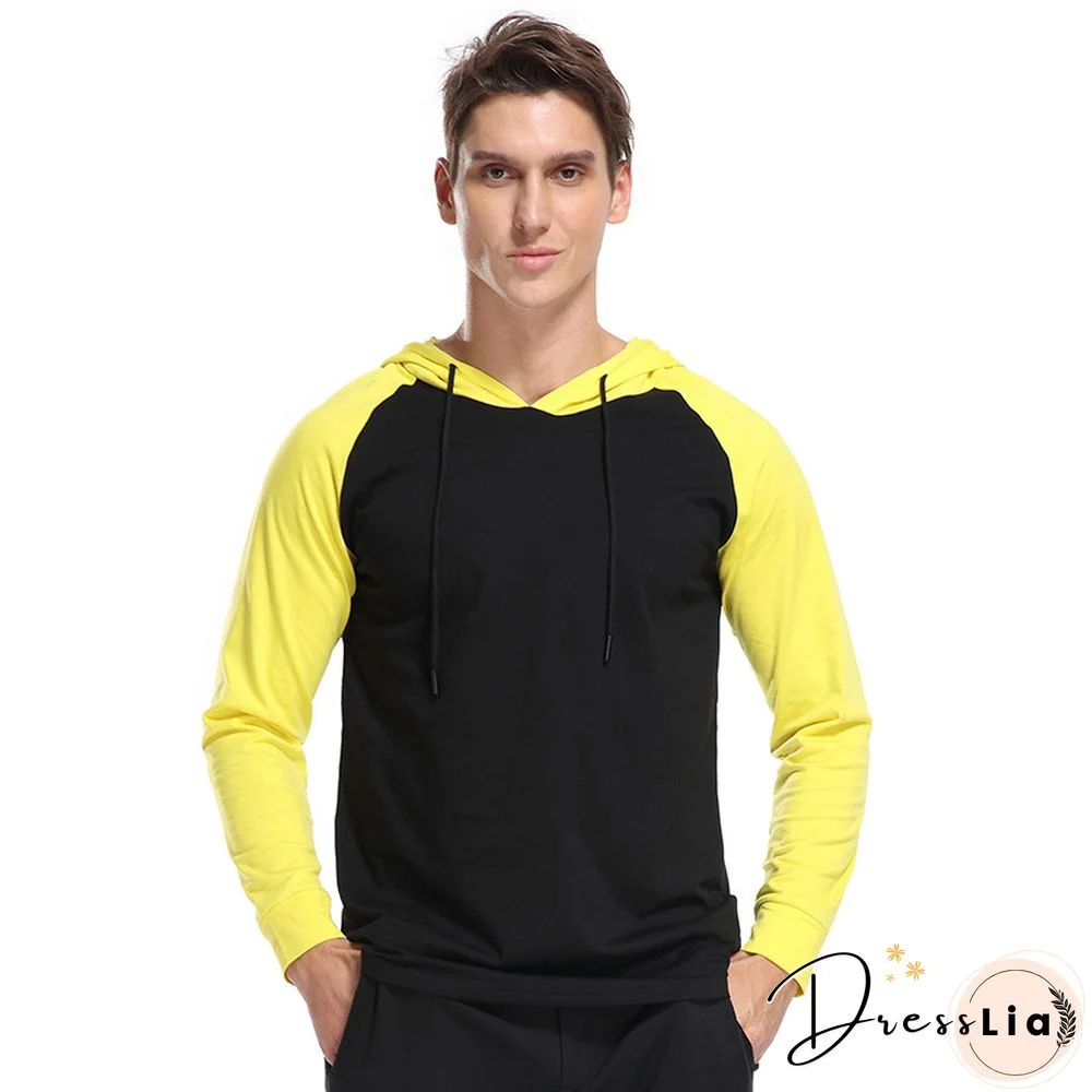 Men Patchwork Long Sleeve Hooded Sweatshirt