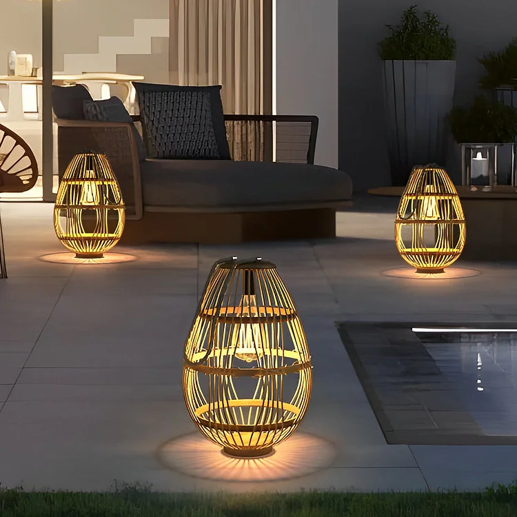 Portable Rattan Wood LED Waterproof Modern Solar Garden Lights Lawn Lamp - Appledas