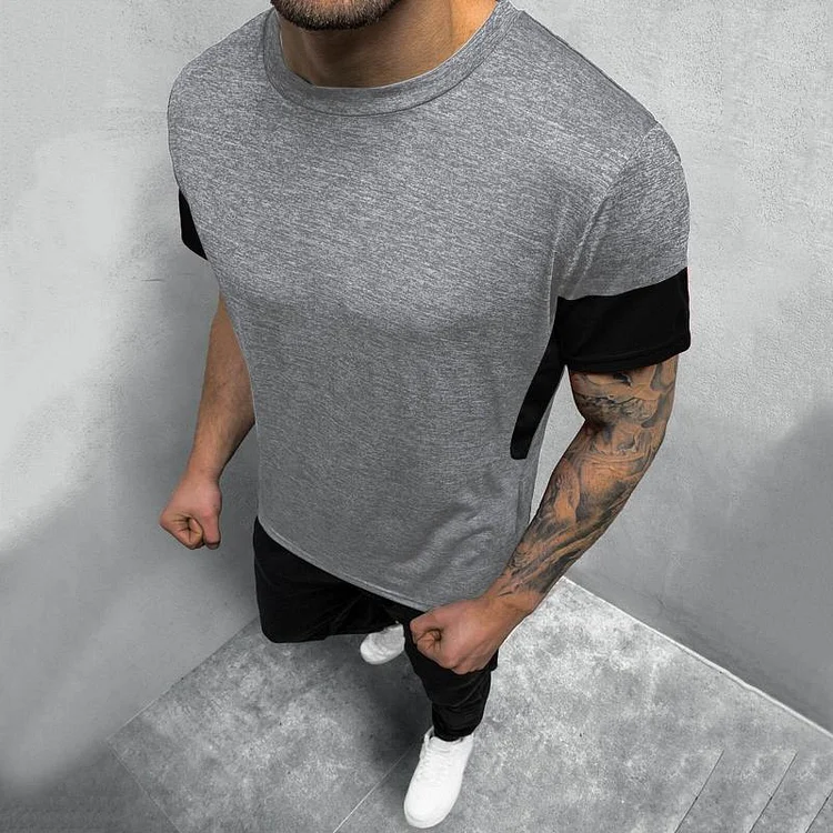 Men's Casual Retro Contrast Color Round Neck Short Sleeve T-shirt 55834054TO