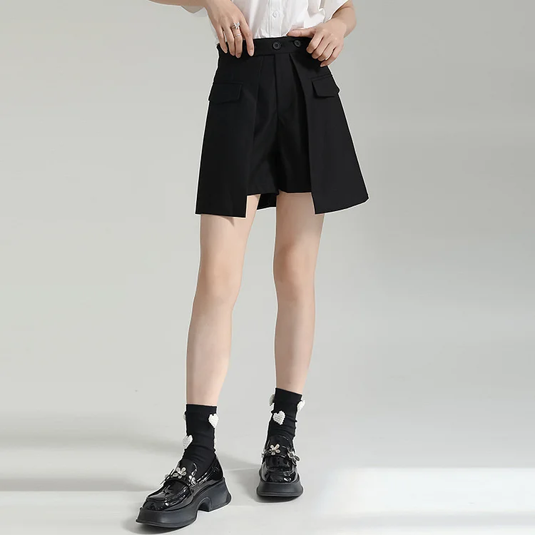 Simple Splicing Wide Leg Shorts - yankia