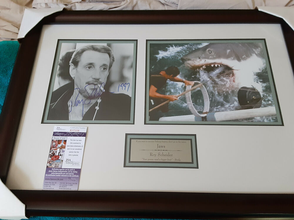 JAWS Roy Scheider  Autographed 19X29 No Framed display  JSA  Certified