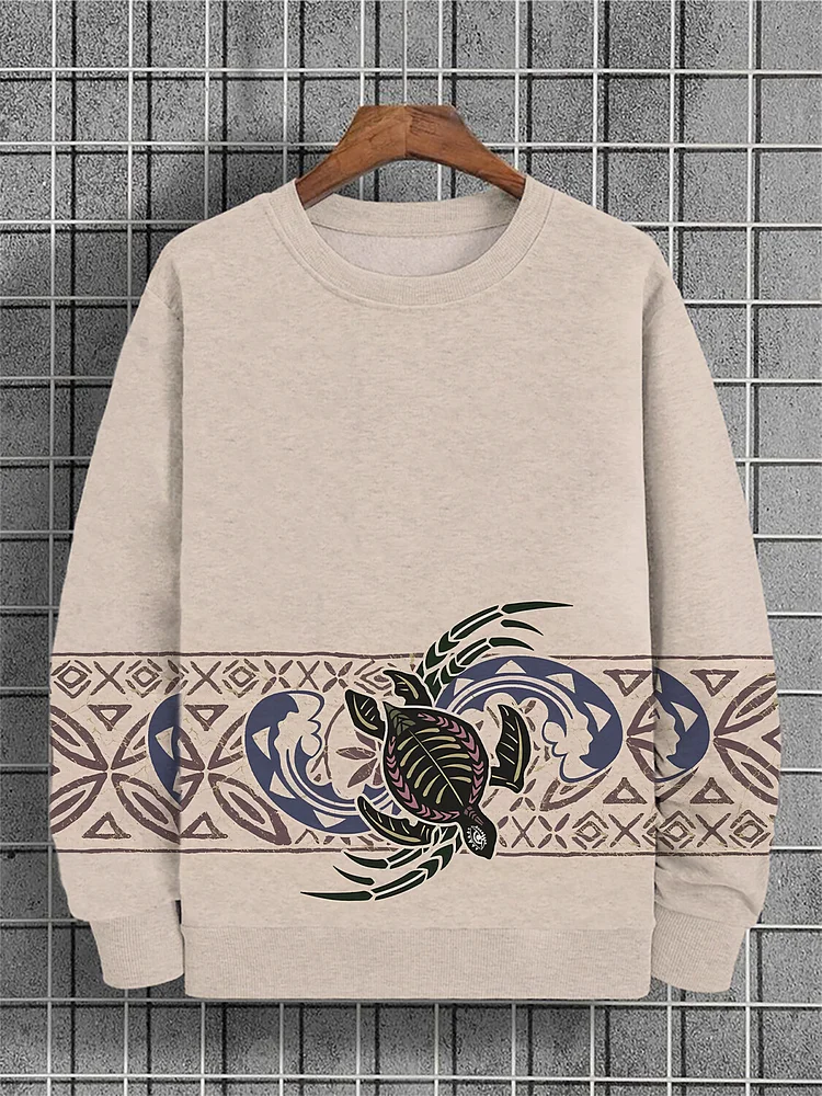 Men's Turtle Graphic Geometric Pattern Print Casual Sweatshirt