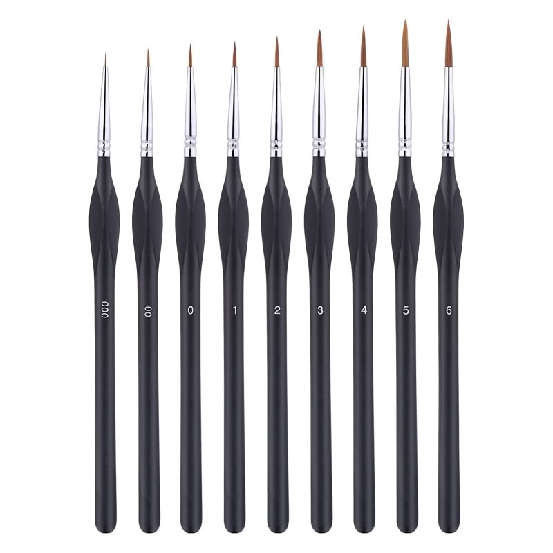 9pc Micro Detail Paint Brush Set Small Professional Miniature Fine 