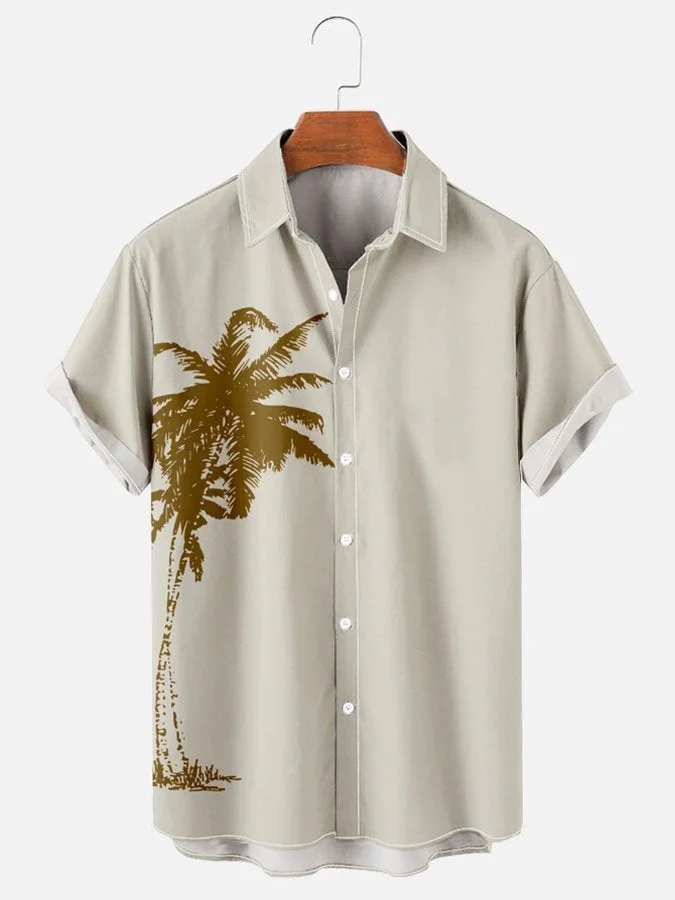 Men's Comfortable Simple Coconut Tree Print Short Sleeve Hawaiian Shirt